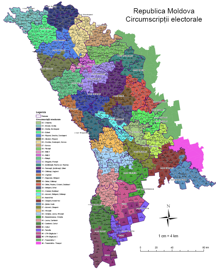 Harta Circumscripțiilor Electorale din Republica Moldova, pentru alegerile Parlamentare din 2018