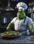 Leonardo_Diffusion_Shrek_as_chef_wearing_white_chefs_hat_and_w_0
