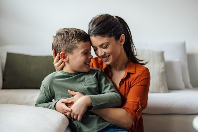 Beautiful,Family,,Son,,And,Mother,In,A,Hug,,Spending,The