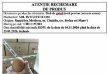 Atenție, rechemare de produs: SRL INTERVETCOM recheamă de la consumatori un lot de ouă, cu marcajul 3 MD CM 001