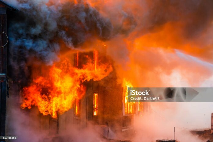 Fire in an old wooden house